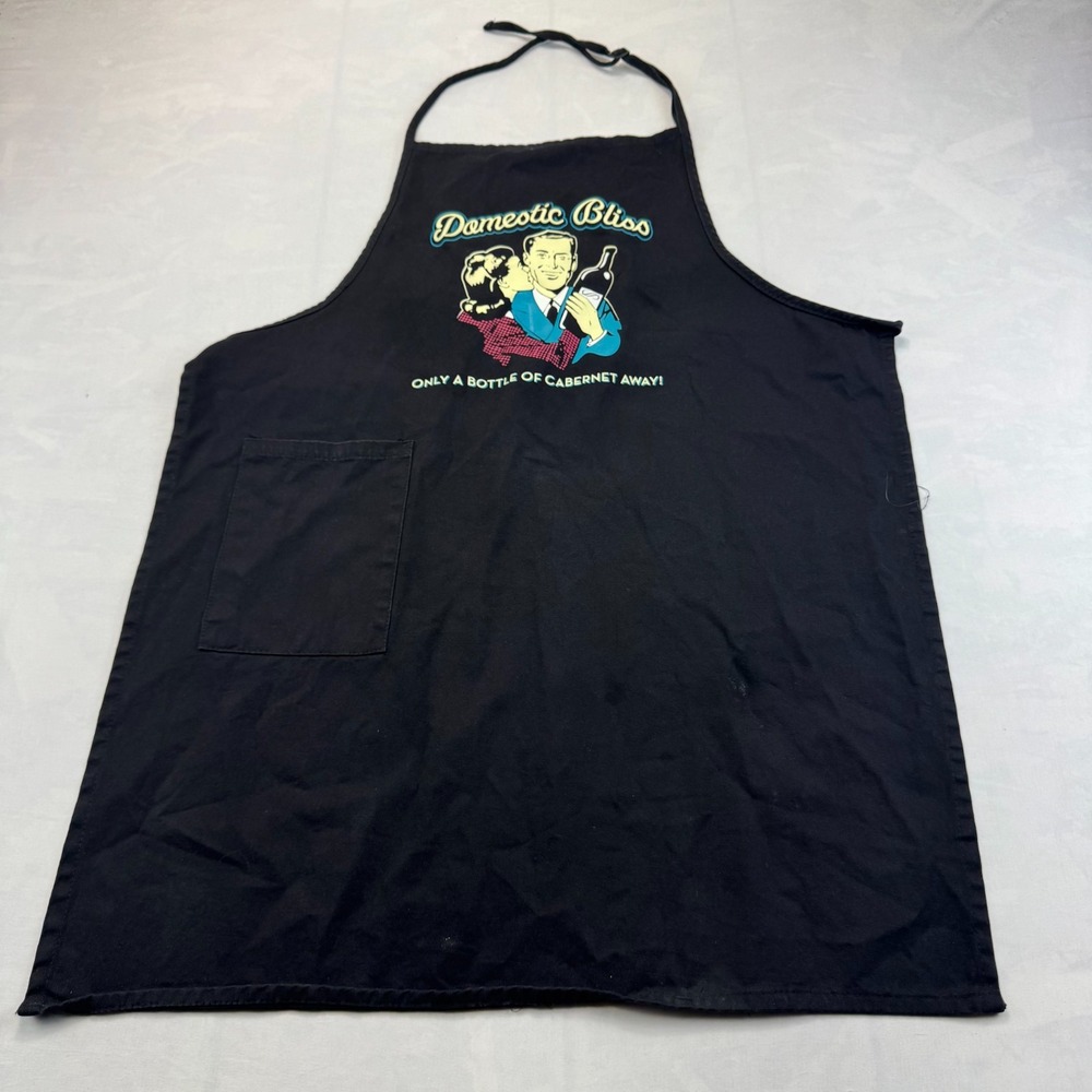 Chris's Stuff Apron Domestic Bliss Wine Graphic Kitchen Apron Unisex OS Black